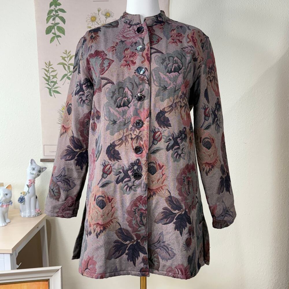 Vintage Floral Tapestry Jacket Coat Whimsigoth Witchy Dark Fairy Romantic Goth L